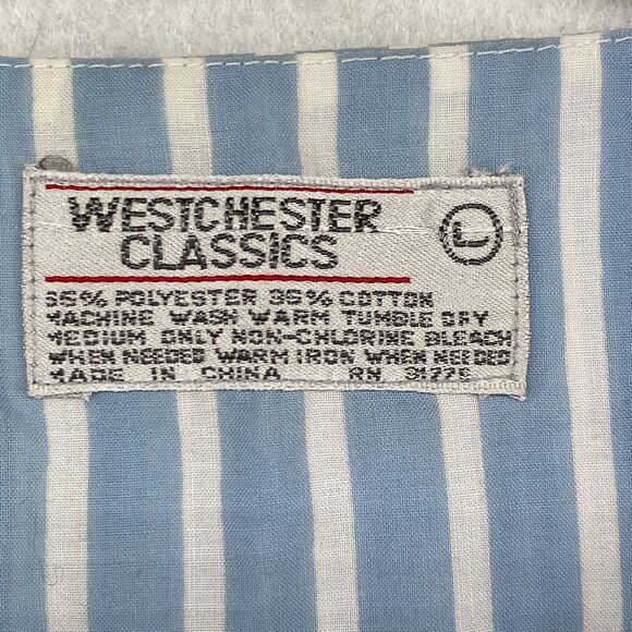 WESTCHESTER CLASSIC Pajama Top Mens L Striped Cotton Blend Button Up V-Neck Blue - Picture 8 of 11